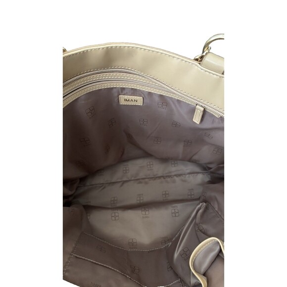 Iman Black Striped Sequined Tan Trimmed Gold Chain Shoulder Straps Tote Bag - Picture 12 of 15